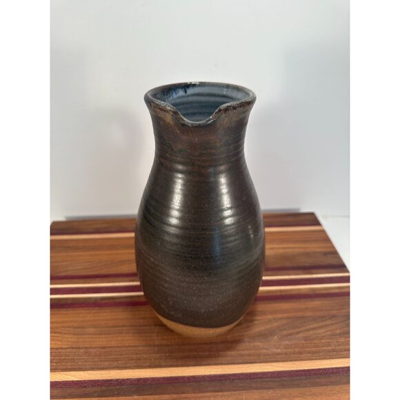 MCM VTG Studio Art Pottery Pitcher, hand thrown stoneware with dark brown and a - Picture 2 of 9